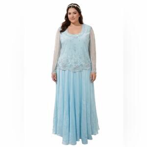 Vtg Scala Baby Blue Beaded Gown Cinderella Fairy Regencycore Formal Dress Modest